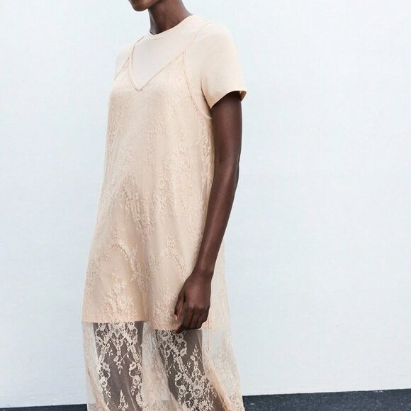 Apricot Elegant Women's Sexy Lace Spaghetti Strap Detachable Dress - Picture 5 of 8